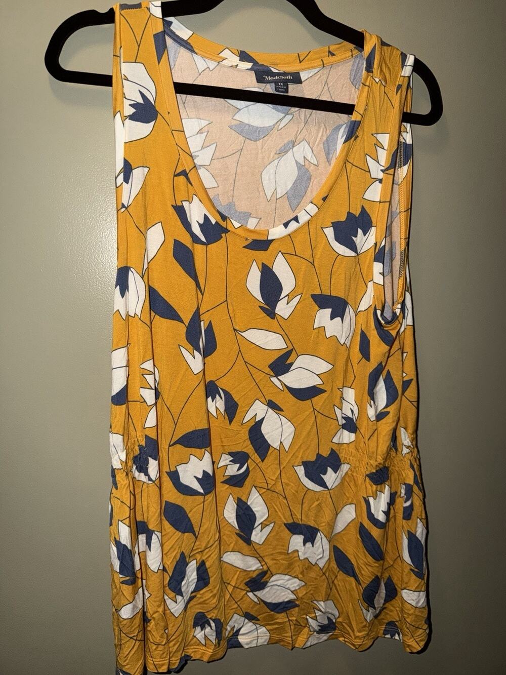 ModCloth yellow blue floral tank top shirt ruched sides PLUS SIZE 1X